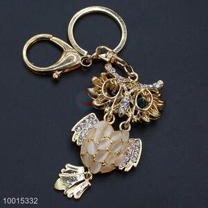 Good quality delicate opal&rhinestone owl key ring