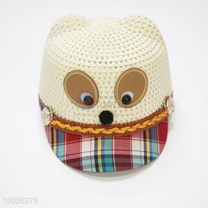 Check Pattern Lovely Animal Head Shaped Children Straw Hat