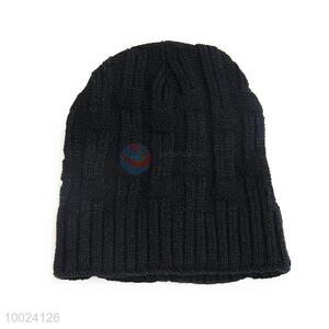 Streak Pattern Black Beanie Cap/Knitted Hat for Winter