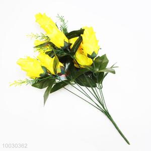 9 Heads Yellow Rose Bud Artificial Flower For Home Decoration