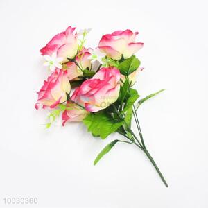 7 Heads Pink Rose Artificial Flower For Home Decoration