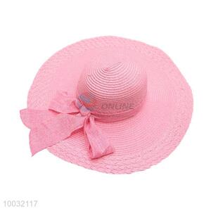 Pink Summer Beach Hats/Wide Brim Straw Hat with Bowknot