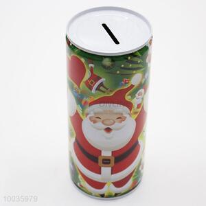 Popular Kids Iron Money Box Shaped in cylinder with Santa Claus Pattern