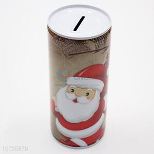 Wholesale Kids Iron <em>Money</em> <em>Box</em> Shaped in cylinder with Santa Claus Pattern