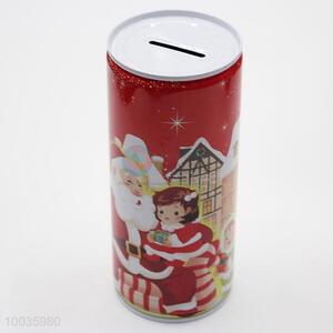Promotional Kids Iron Money Box Shaped in cylinder with Santa Claus Pattern