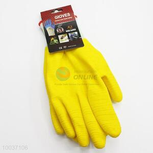 Yellow 25cm Hot Sale Latex&Nylon Work/Safety Gloves with Wave Grains