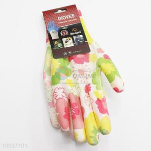 24cm Wholesale Nylon&PU Work/Safety Gloves with Colorful Flowers Pattern