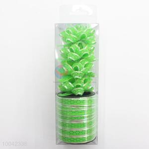 Lovely 4 Green Star Bows and one Roll of Ribbon with Dots Pattern for Gift Package