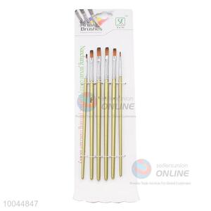 6Pieces/Set Flat Head Watercolor Painting Artist Paintbrush with Golden Long Handle