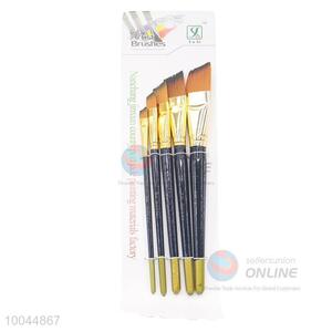 High Quality Student Paintbrush Woodlen Handle Artist Oil Paintbrush with Flat Head, 5Pieces/Set