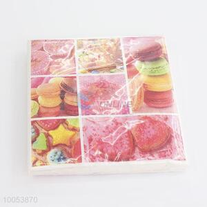 16.5*16.5CM Disposable Eco-friendly Three-ply Paper Napkins with the Colorful Biscuits Printed Pattern