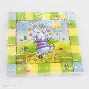 Promotional 16.5*16.5CM Disposable Eco-friendly Three-ply Paper Napkins with Rabbit Printed Pattern
