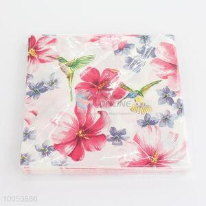 Beautiful 16.5*16.5CM Disposable Eco-friendly Three-ply Paper Napkins with Colorful Flowers&Birds Printed Pattern