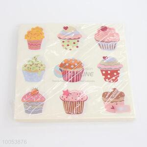 Pretty 16.5*16.5CM Disposable Eco-friendly Three-ply Paper Napkins with Ice Cream Printed Pattern