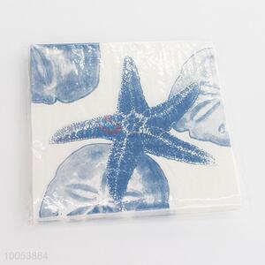 Simple 16.5*16.5CM Disposable Eco-friendly Three-ply Paper Napkins with Colorful Starfish Printed Pattern