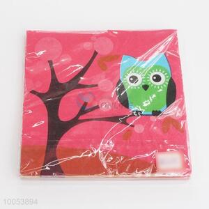 Promotional 16.5*16.5CM Disposable Eco-friendly Three-ply Paper Napkins with Owl Printed Pattern