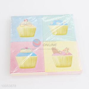 Cute 16.5*16.5CM Disposable Eco-friendly Three-ply Paper Napkins with Ice Cream Printed Pattern