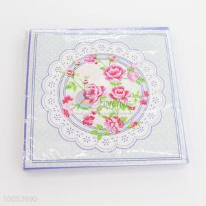 Utility 16.5*16.5CM Disposable Eco-friendly Three-ply Paper Napkins with Colorful Flowers Printed Pattern