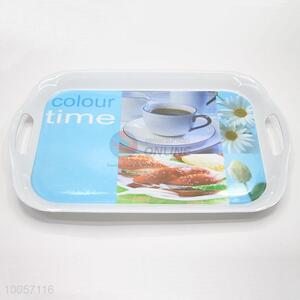 Low price 37.5*23.5cm square melamine salver with coffee and flower printing