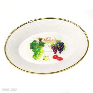 Wholesale white printed fruit pattern PP round tray with gold edge