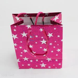 Rose red star pattern hologram paper shopping bag