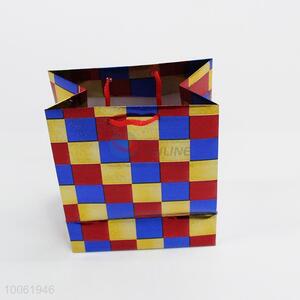 Hot sale colorful grid pattern hologram paper shopping bag