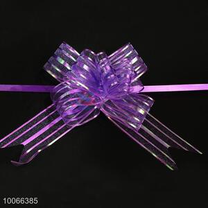 Purple silk ribbon pull flower/ribbon pull bow for gift wrap