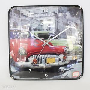 Hot sale squre plastic wall clock with car pattern