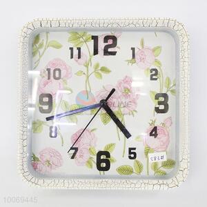 New design square plastic wall clock with flower&crack pattern