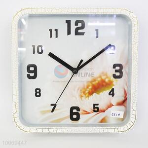 Square plastic wall clock with flower pattern