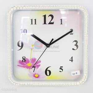 Beautiful square plastic wall clock with flower pattern