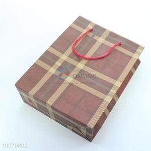 Red grid pattern brown paper gift bag
