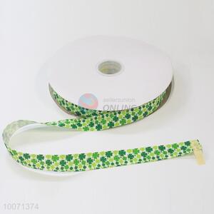 Green polyester ribbon printed with four leaf clover
