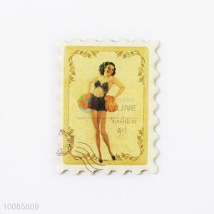 Fashion Girl Postage Stamp Crystal Glass Fridge Magnet