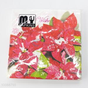 Red flower printed soft paper napkin serviette