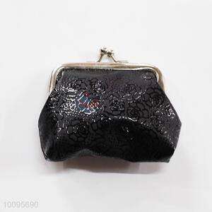 Rose Pattern Black Coin Holder,Coin Pouch,Coin Purse