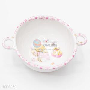 Pink Cartoon Bear Rice Soup Bowl with Handle