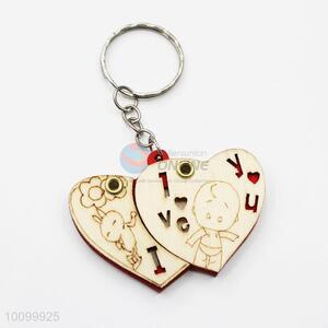 Latest Arrived Double Hearts Shaped Wooden Key Chain