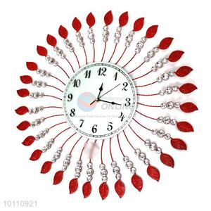 Hot Sale Round Crystal Red Iron Wall Clock for Home Decoration