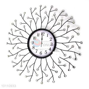 High Quality Round Crystal Iron Wall Clock for Home Decoration