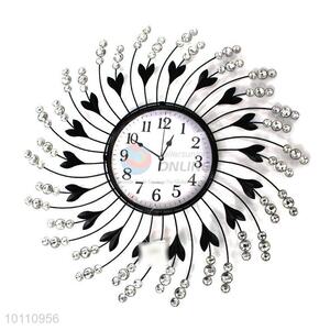 Charming Home Decor Crystal Large Round Iron Wall Clock for Promotion