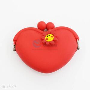 Red Heart Shaped Coin Purse,Coin Holder,Coin Pouch with Sunflower