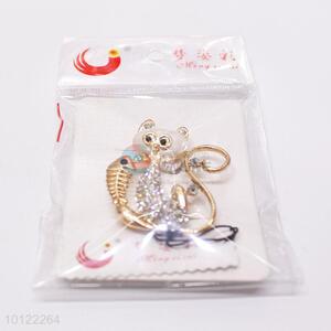 Cat&Fish Shaped Crystal Brooch for Garment Decoration