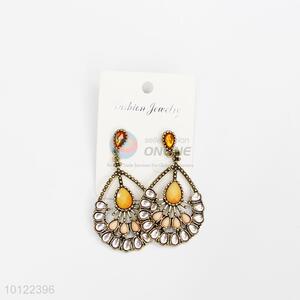 Yellow drop shaped dangle earrings/crystal earrings