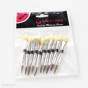 10 pcs Silvery Handle Makeup Brush for Cosmetic Double Ended Eyeshadow Brush Set