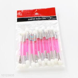 12 pcs Rose Red Transparent Handle Makeup Brush for Cosmetic Double Ended Eyeshadow Brush Set