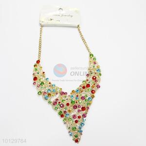 Fashion colorful stoned V shaped necklace&earrings set