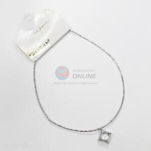 Hot sale square stoned charm silver necklace