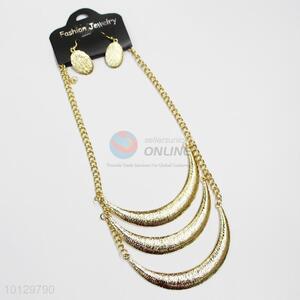Curving 3-layer diamond dust alloy necklace&earrings set