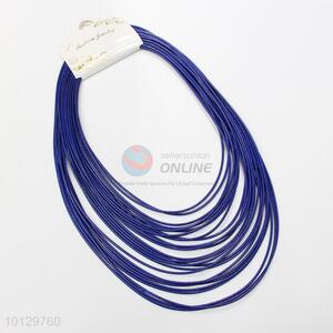 Blue multi-layer waxed cord necklace